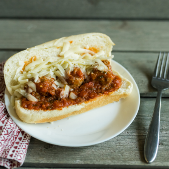 Meatball sandwich with marinara and cheese